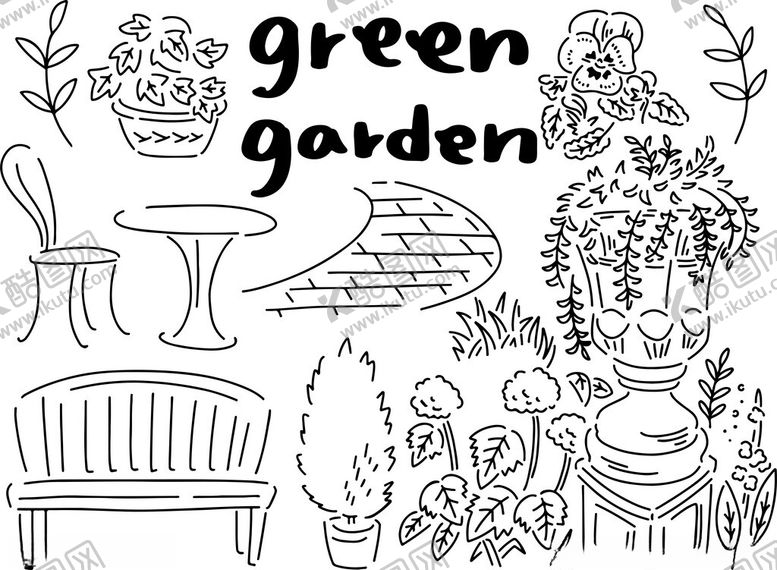 编号：13077711021326064570【酷图网】源文件下载-手绘绿色花园场景元素