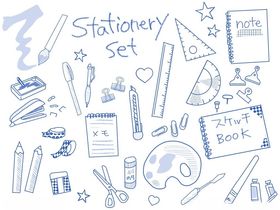 手绘文具图标集合