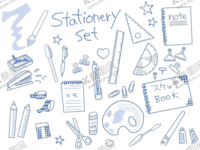 编号：63150511021024594670【酷图网】源文件下载-手绘文具图标集合
