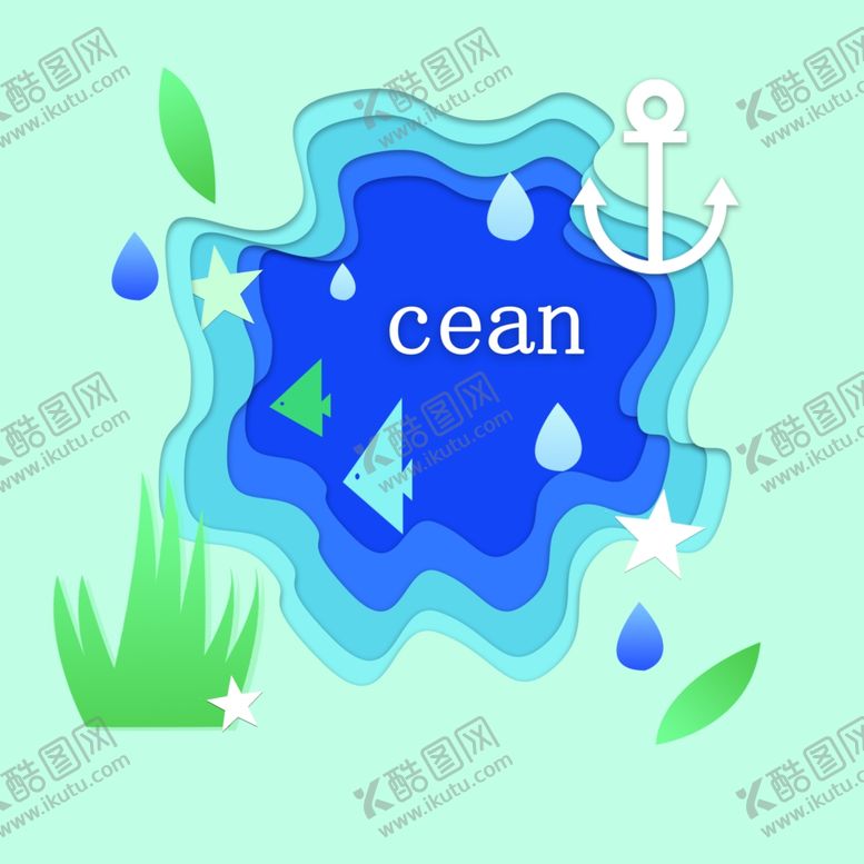 编号：56540010100658349476【酷图网】源文件下载-剪纸风格海底插画