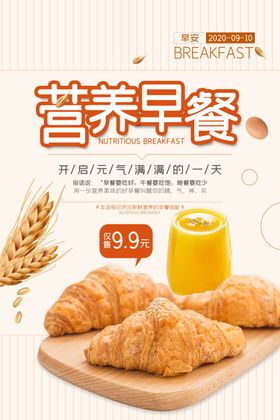 暖色调下午茶营养早餐海报