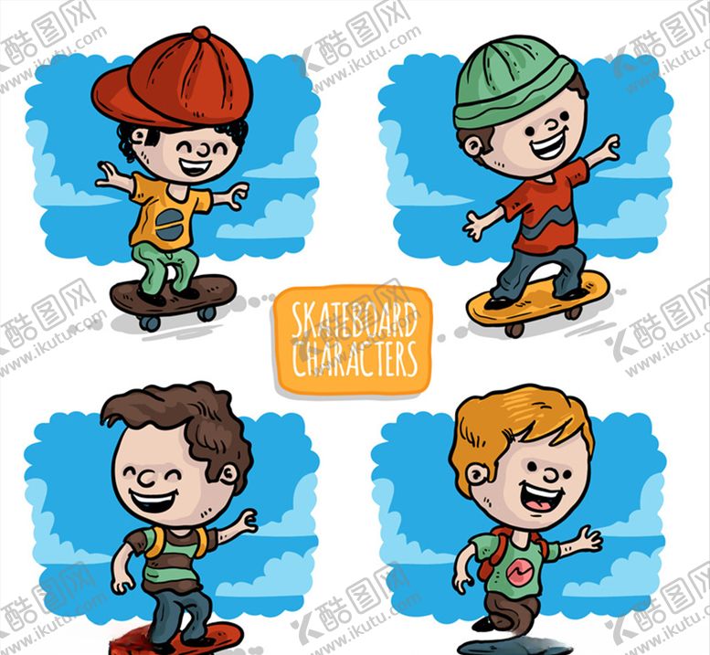 编号：76317509230442364546【酷图网】源文件下载-彩绘玩滑板的儿童矢量素材