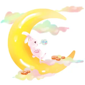 中秋插画可爱卡通兔子png免扣月饼