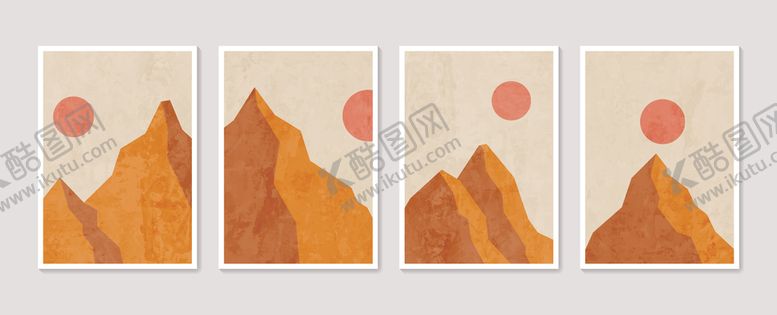 编号：20613802192227435699【酷图网】源文件下载-四联画山水画抽象现代风挂画