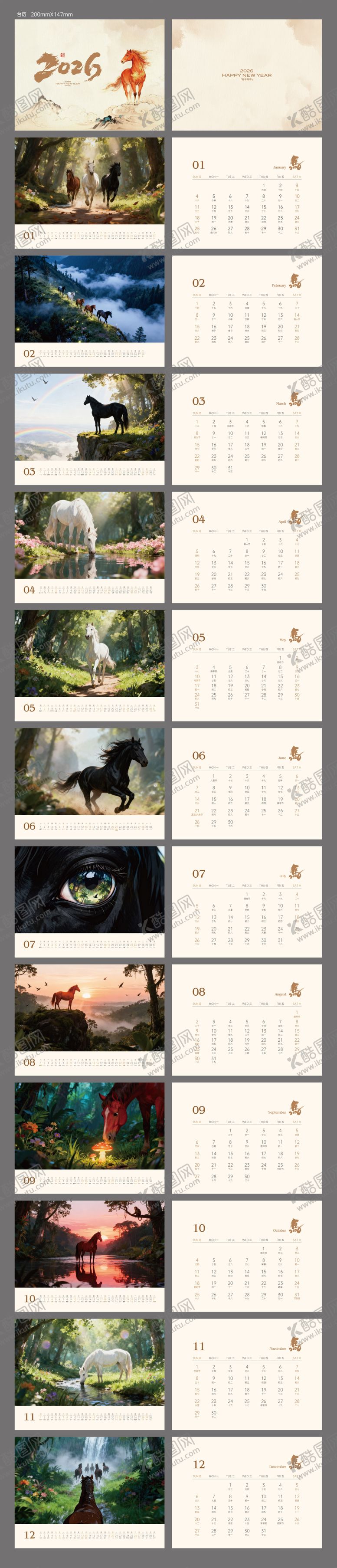 编号：73221411191233007934【酷图网】源文件下载-2026马年日历台历