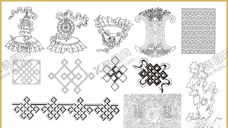 编号：16259609150733214776【酷图网】源文件下载-传统花纹线条插画传统素材