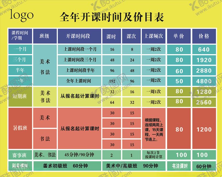 编号：59991604250426516580【酷图网】源文件下载-课程价格表