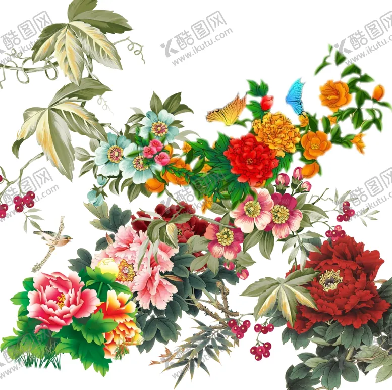 编号：87428403011504534385【酷图网】源文件下载-牡丹花水墨花鸟