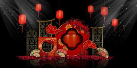 新中式婚礼效果图婚礼舞台手绘