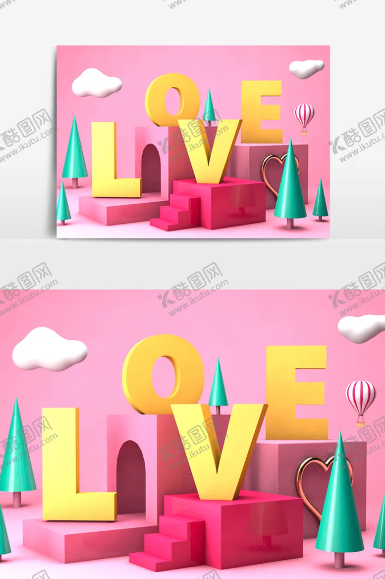 编号：56765810151117487387【酷图网】源文件下载-粉色清新love情人节场景模型