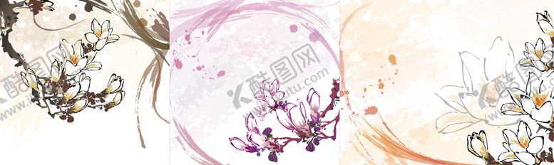 编号：63581710072330064813【酷图网】源文件下载-水墨风花朵背景矢量素材