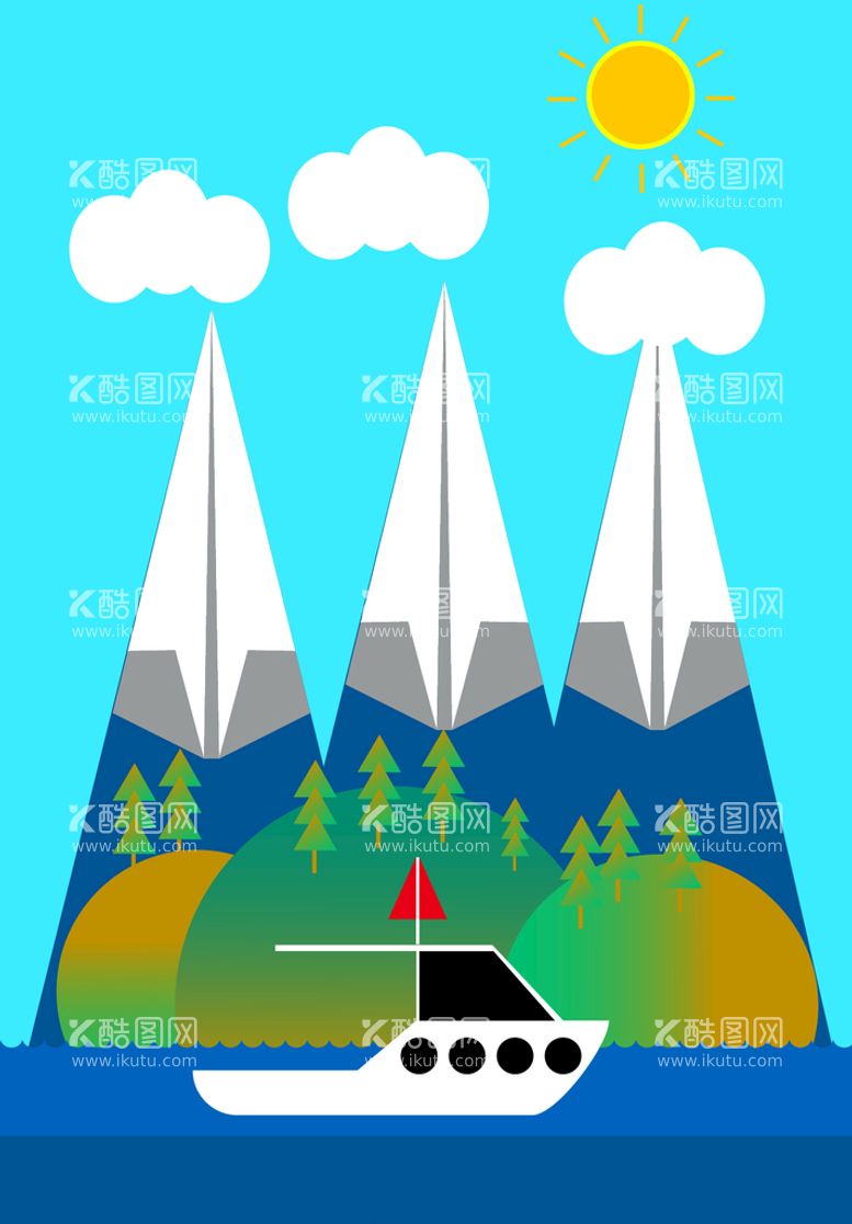 编号：36223311110827351661【酷图网】源文件下载-矢量轮船山水