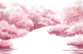 手绘粉色桃花免扣素材图片林剪影水彩