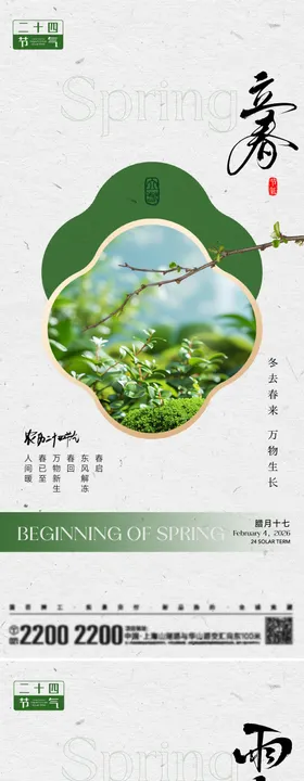 立春雨水节气简约质感海报