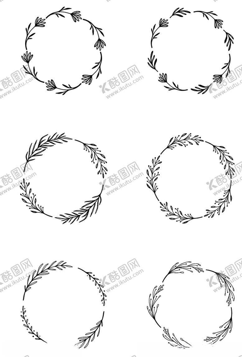 编号：17762610041523217463【酷图网】源文件下载-黑白手绘花环
