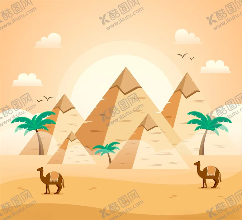 编号：98055609242324152275【酷图网】源文件下载-创意埃及沙漠金字塔风景矢量图