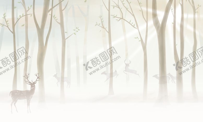 编号：37313507130150206939【酷图网】源文件下载-森林麋鹿背景墙