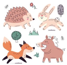 可爱卡通手绘小动物插画设计
