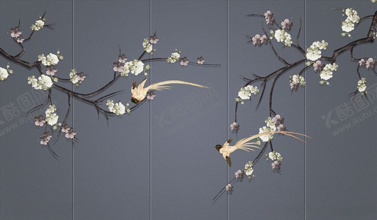 编号：96400605051814468871【酷图网】源文件下载-花鸟画梅花背景墙
