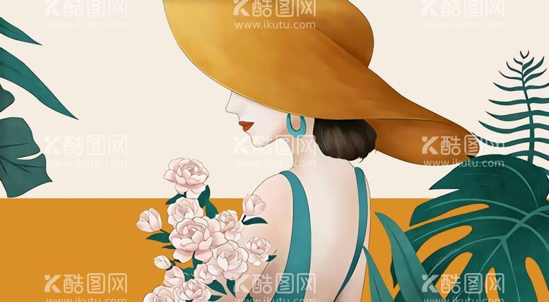 编号：33531011280342312805【酷图网】源文件下载-抽象美女植物装饰画