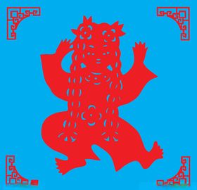 长辫子女孩剪纸