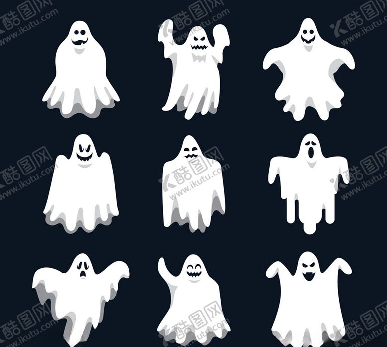 编号：73528609210356077920【酷图网】源文件下载-9款白色恐怖幽灵