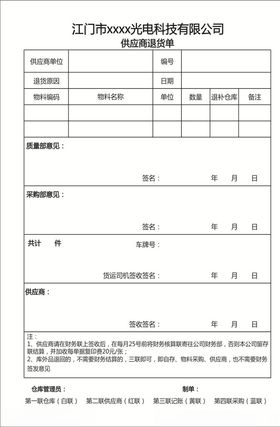 供应商退货单