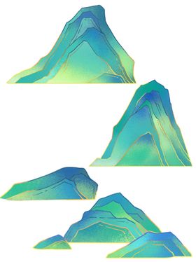免扣手绘中国风山川金边元素素材