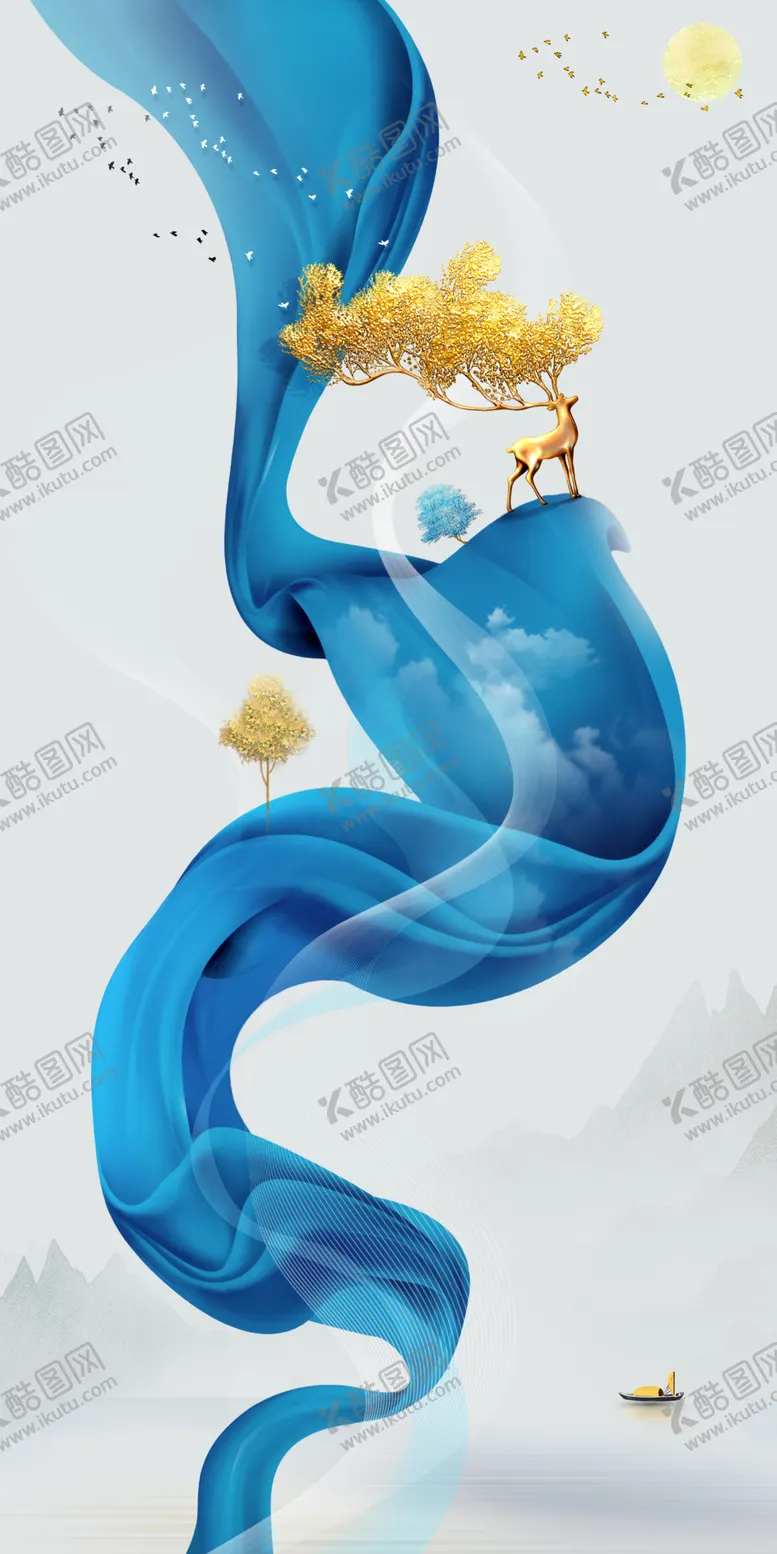 编号：55343401141022505717【酷图网】源文件下载-现代抽象麋鹿装饰画