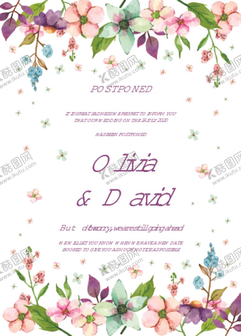 编号：77758710041213545023【酷图网】源文件下载-彩绘花朵装饰婚礼邀请卡
