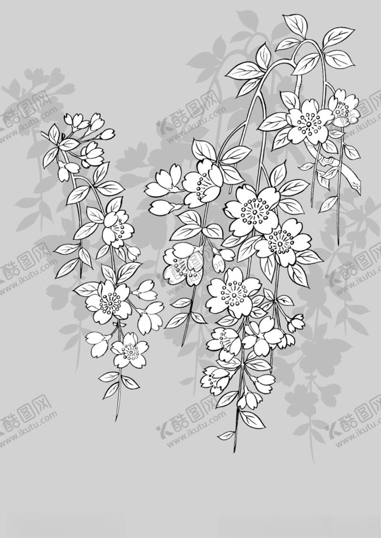 编号：57656910291415225707【酷图网】源文件下载-日本线描植物花卉矢量素材