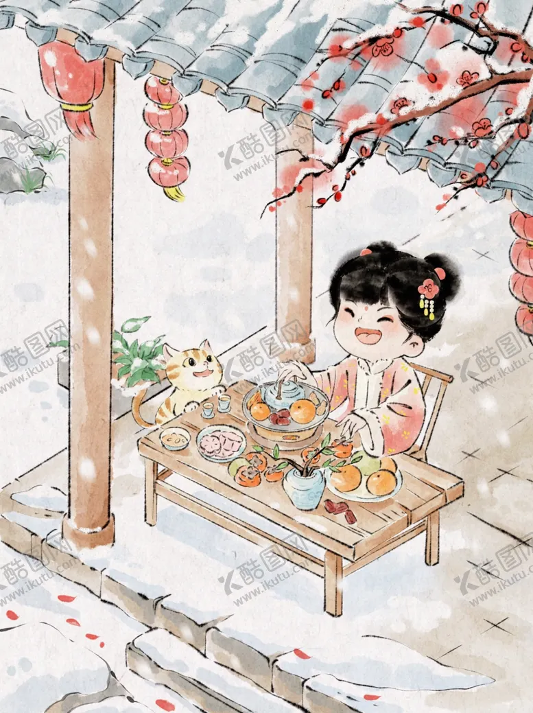 编号：97998603010910104312【酷图网】源文件下载-冬季节气水墨风汉服人物围炉煮茶