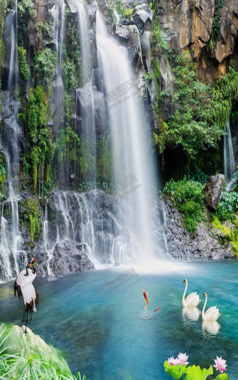 编号：14284504172255235770【酷图网】源文件下载-山间瀑布下的清幽碧潭