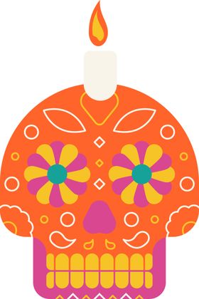 亡灵节卡通形象彩色插图多彩手绘