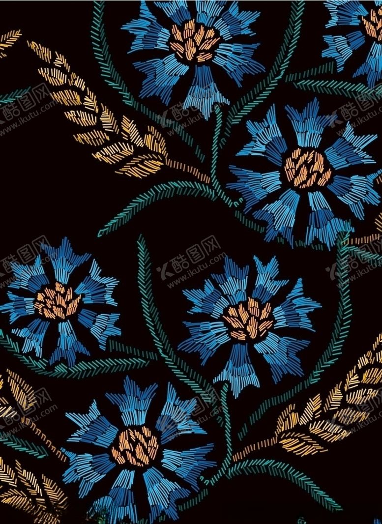 编号：70195010021007583772【酷图网】源文件下载-花卉四方连续绣花效果面料
