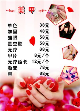 美甲价目表美容kt板美容美