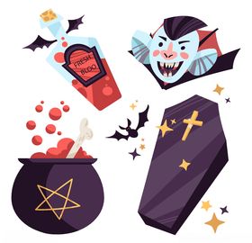 万圣节元素贴纸卡通形象插图
