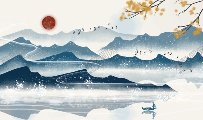 编号：83261106190932593442【酷图网】源文件下载-中国风新中式山水画