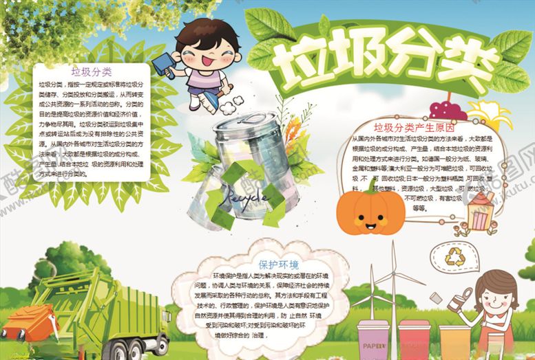 编号：60781709112216006875【酷图网】源文件下载-垃圾分类环保电子小报手抄报