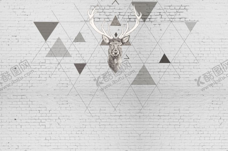 编号：38707409220729342388【酷图网】源文件下载-手绘鹿头背景墙