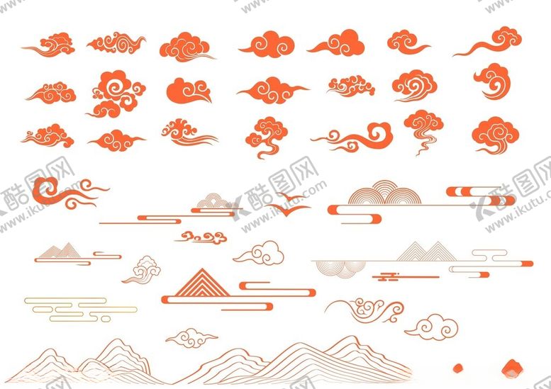 编号：95669011220035117198【酷图网】源文件下载-中式传统云纹山形图案集
