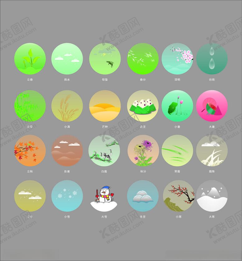 编号：58594209260844448482【酷图网】源文件下载-二十四节气圆形图标集合