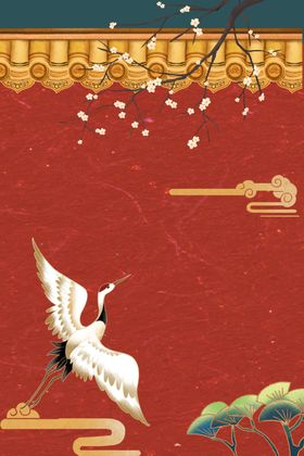 中国风梅花红墙屋檐大雪海报