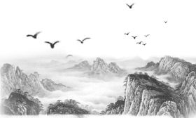 古典水墨鸟群宣传栏折页画册山花鸟