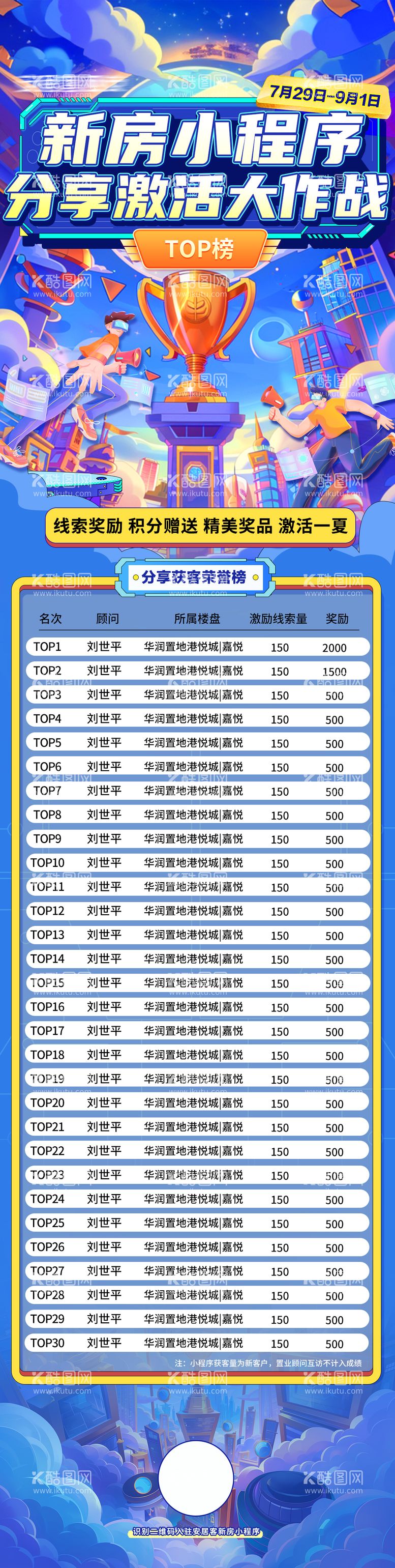 编号：37901912041653354995【酷图网】源文件下载-小程序激活大作战TOP榜单长图海报