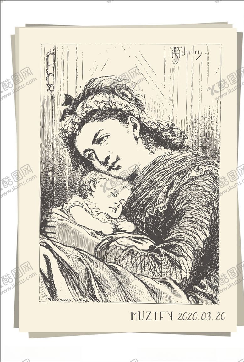 编号：15956209172242521337【酷图网】源文件下载-母亲与睡着的宝宝素描画