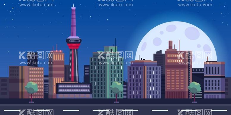 编号：21772211250044437742【酷图网】源文件下载-夜晚的城市天际线地标图矢量