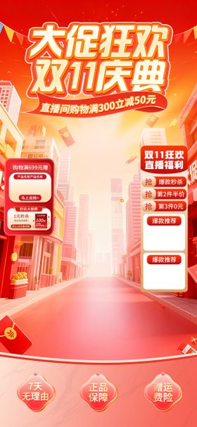 双十一庆典大促狂欢直播间海报