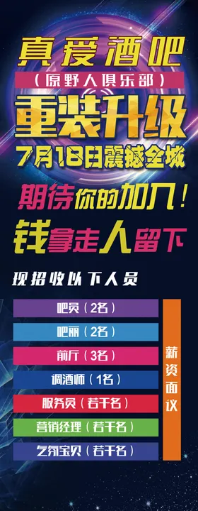 酒吧夜店招聘展架海报