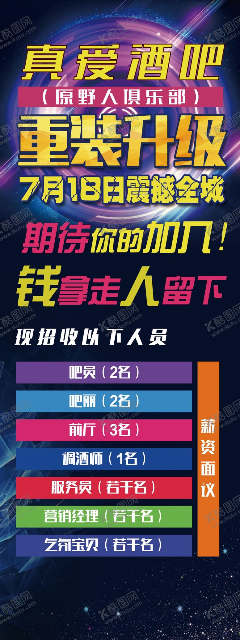 编号：46796007121553556153【酷图网】源文件下载-酒吧夜店招聘展架海报